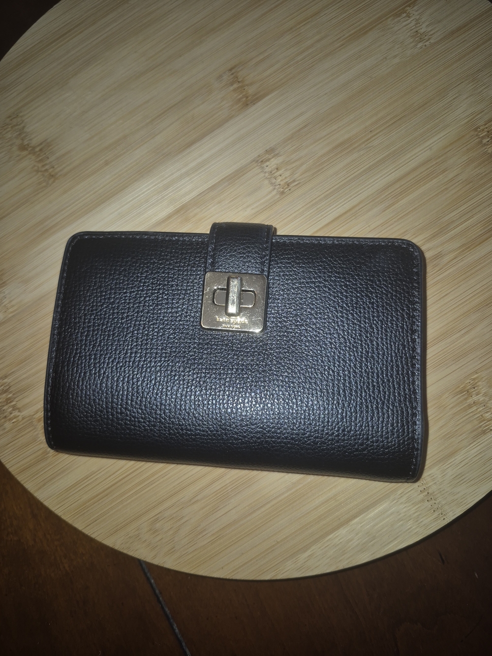 kate spade Black Pebbled Leather Card Holder with Gold Turn-Lock